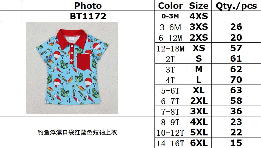 RTS NO MOQ ETA 5/7days Arrived BT1172 Fishing float pocket red and blue short-sleeved top