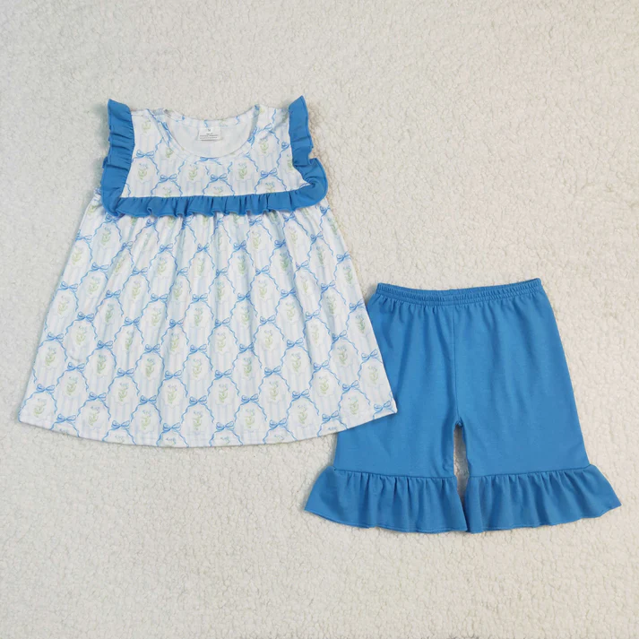 RTS NO MOQ girls short-sleeved shorts suit & short-sleeved set