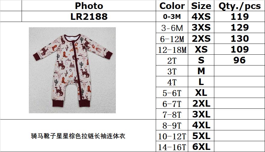 RTS NO MOQ LR2188 Riding Boots Star Brown Zip Long Sleeve Bodysuit