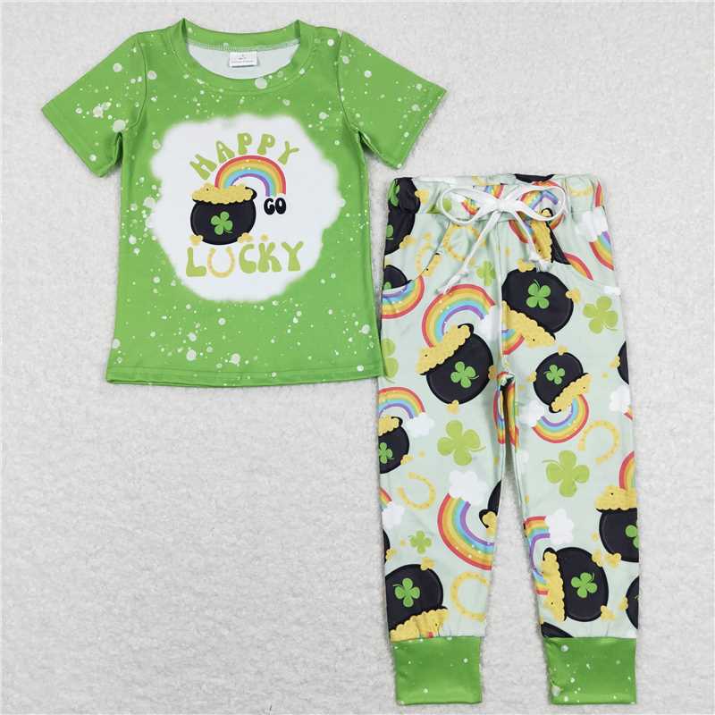 RTS NO MOQ St. Patrick's Four Leaf Clover Short Sleeve Pants Suit