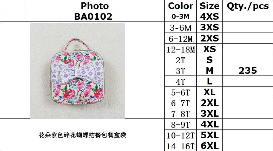 rts no moq BA0102 Flower Purple Floral Bow Knot Meal Bag Lunch Box Bag