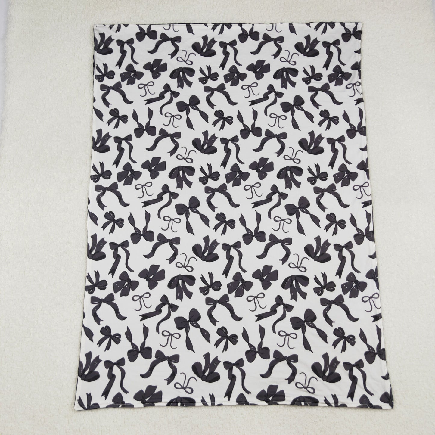 RTS NO MOQ(In Stock) BL0217 Beige Black Bow Pattern Baby Blanket