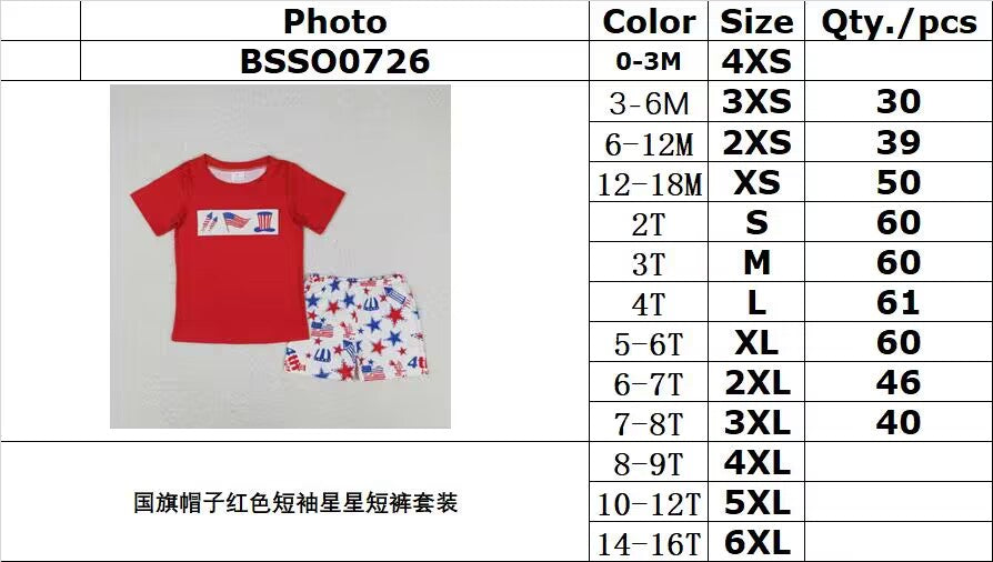 rts no moq BSSO0726 Flag hat red short sleeve star shorts suit