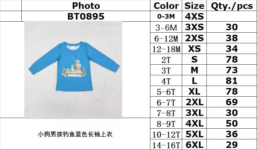 RTS NO MOQ ETA 5/7days arrived BT0895 Puppy boy fishing blue long sleeve top