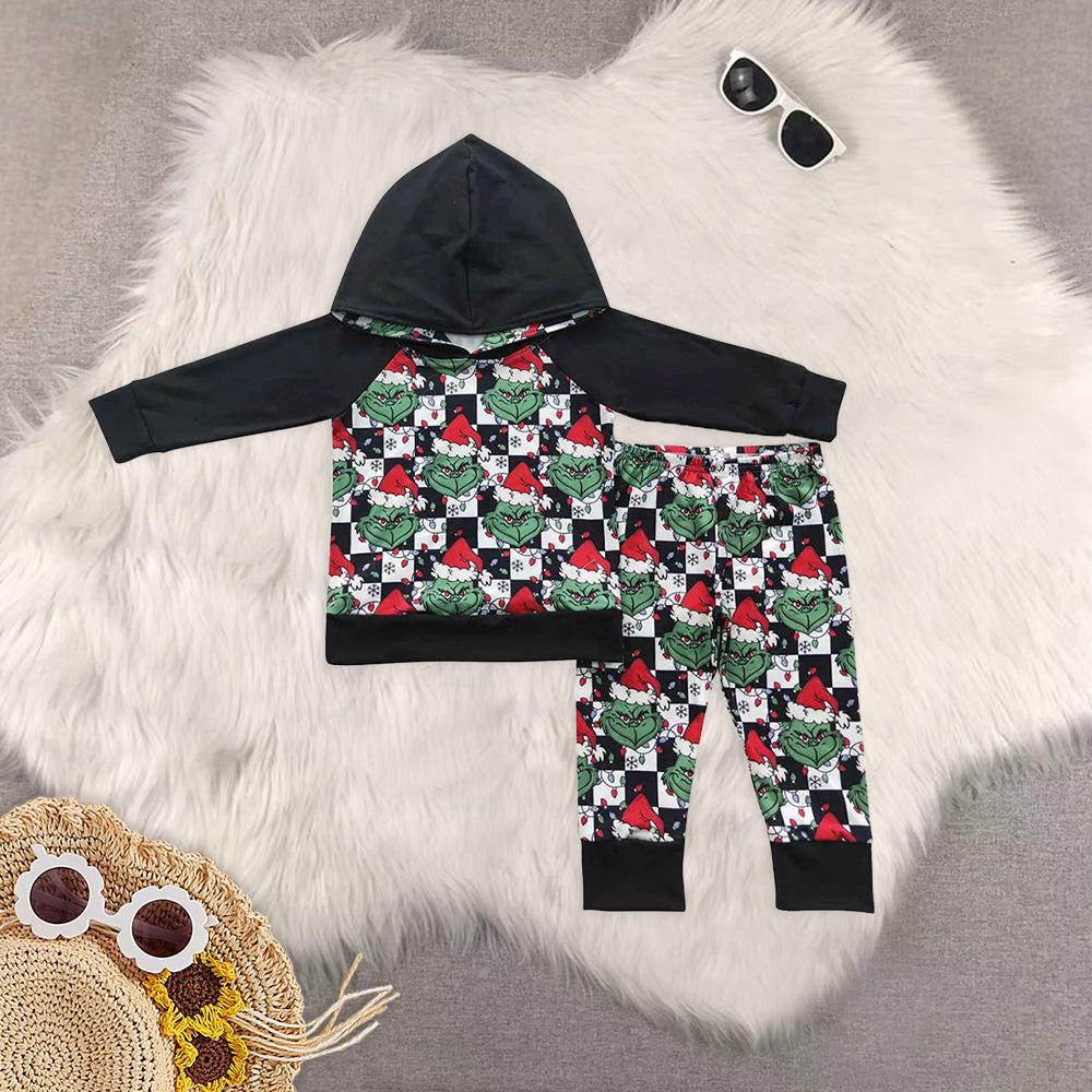 RTS NO MOQ baby boy clothes Christmas hooded long sleeve Clothes Sets