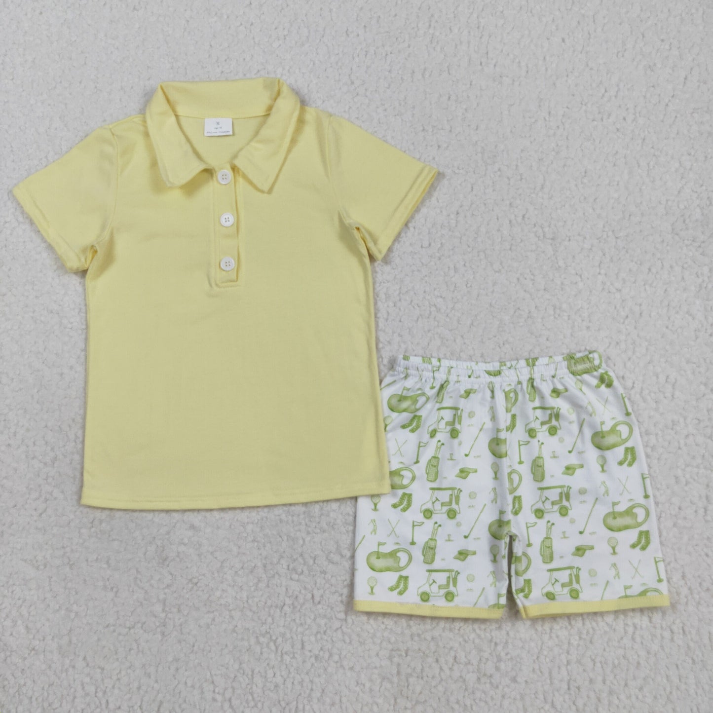 RTS NO MOQ(In Stock) BSSO1546 Solid yellow button-down short-sleeved golf shorts set