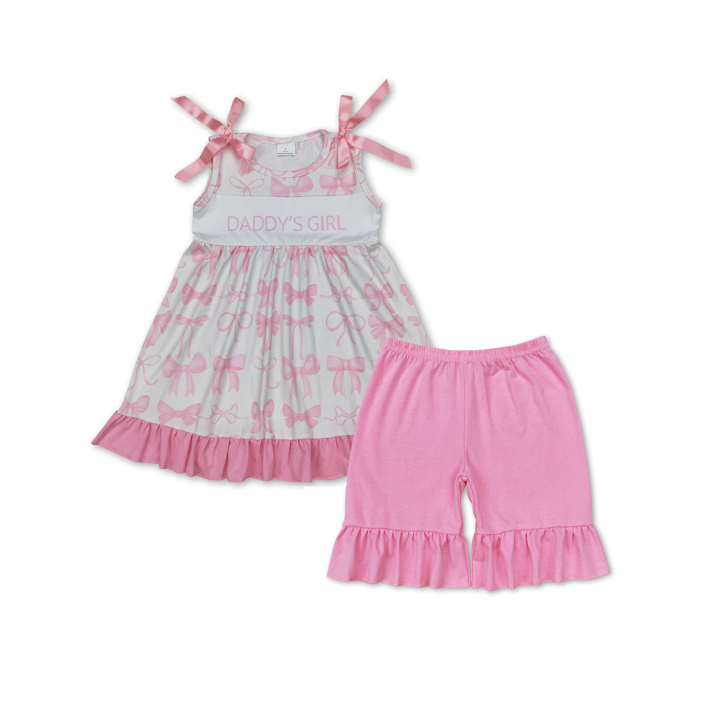RTS NO MOQ GSD2080+SS0356 DADDY GIRL bow pink suspender dress shorts sets