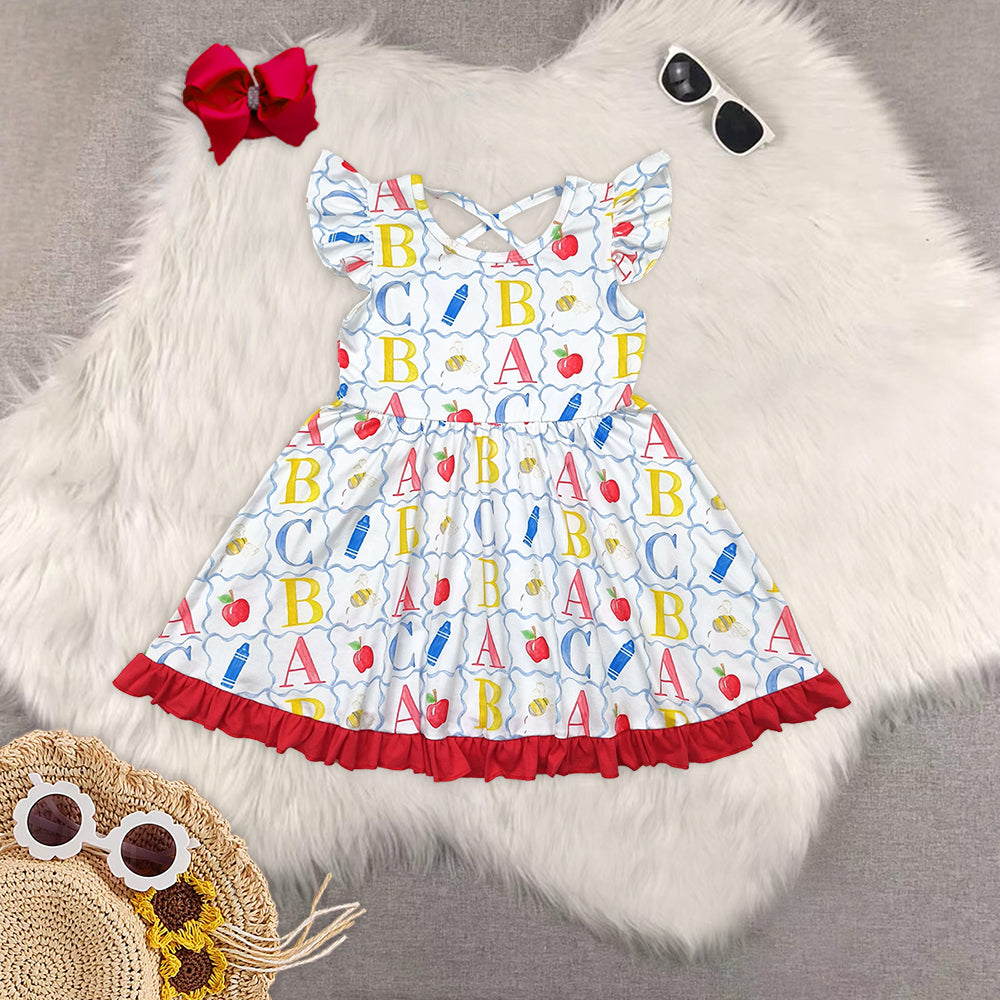 RTS NO MOQ Baby Girl Clothes Back to school Short-sleeved dress