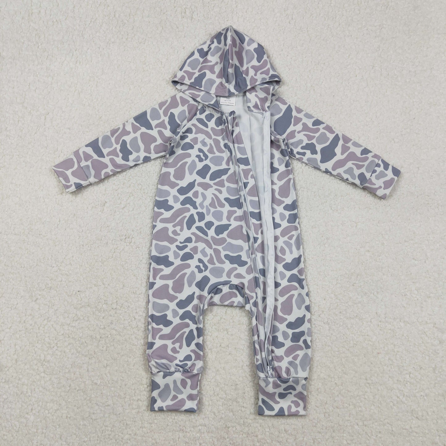 RTS NO MOQ(In Stock ) LR2813 Gray-Blue Camouflage Hooded Zipper Long-Sleeve Bodysui
