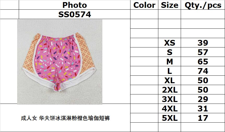 RTS NO MOQ SS0574 Adult female waffle ice cream pink and orange yoga shorts
