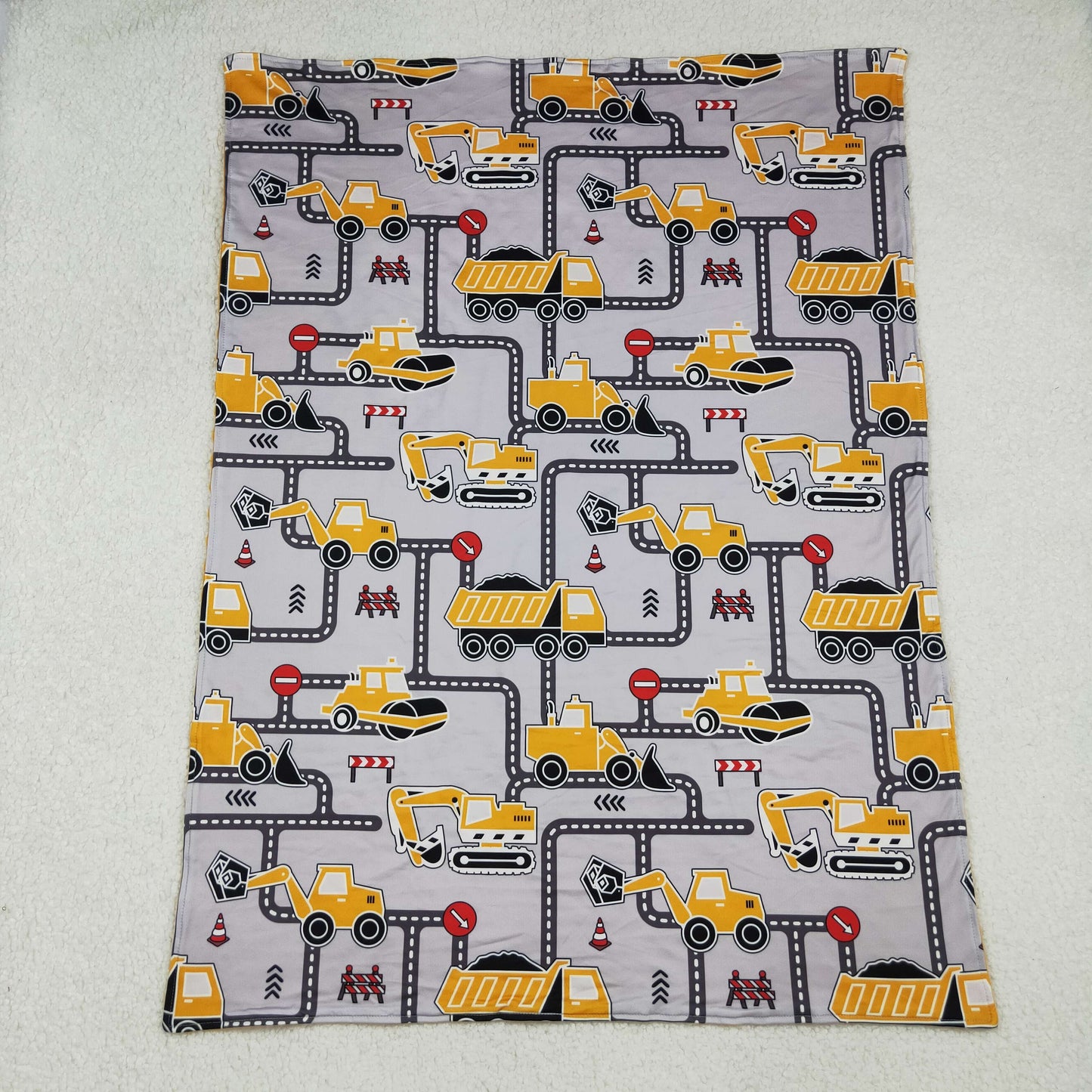 RTS NO MOQ(In Stock) BL0199 Truck Engineering Vehicle Yellow Grey Baby Blanket