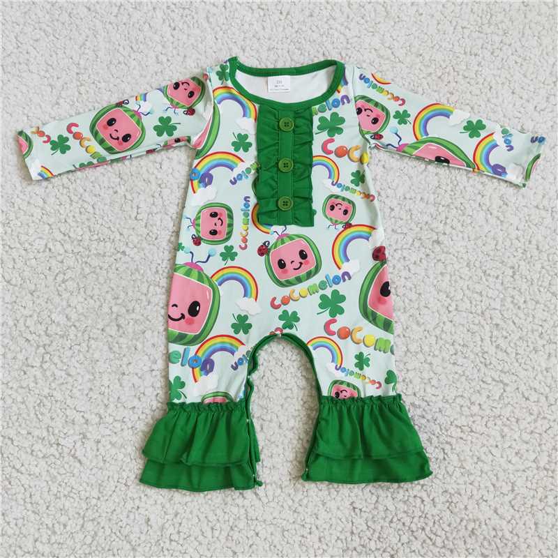 RTS NO MOQ Girls Boys Cocomelon St. Patrick's Four Leaf Clover Clothes Sets and romper