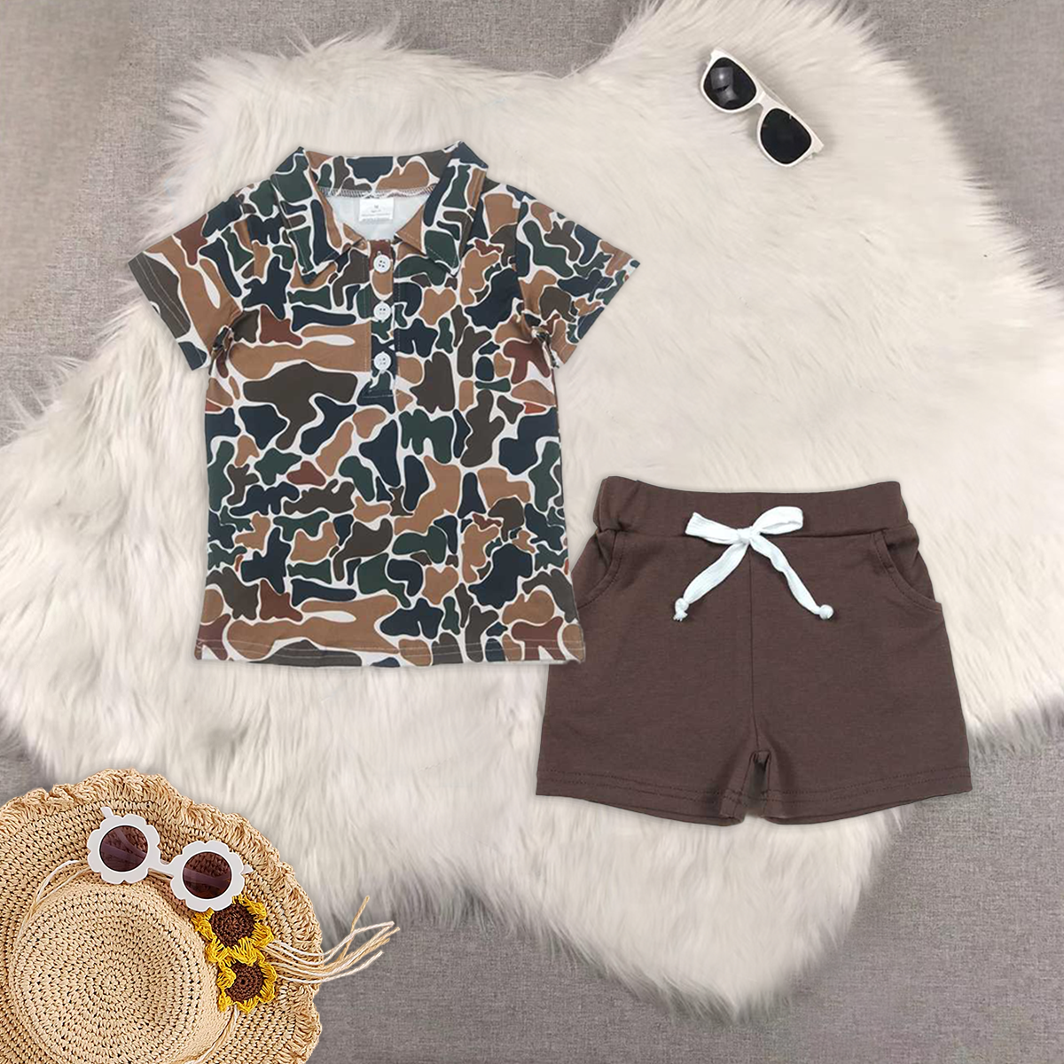 RTS NO MOQ BT1213+SS0134 baby boy clothes camouflage short-sleeved top pocket shorts sets