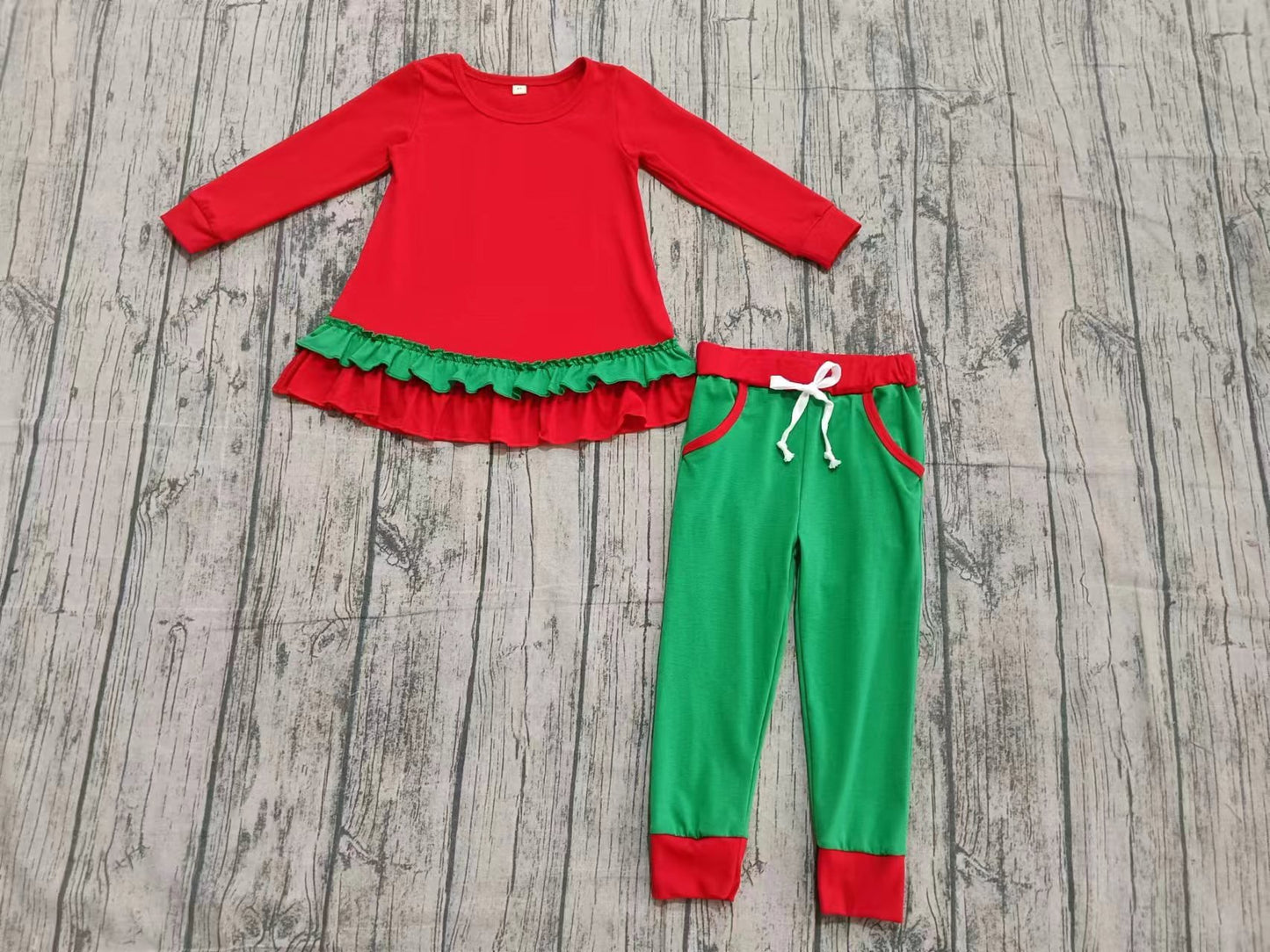 Custom moq 8 eta 6-8weeks baby girl clothes red and green long-sleeved pants set-25.9.29