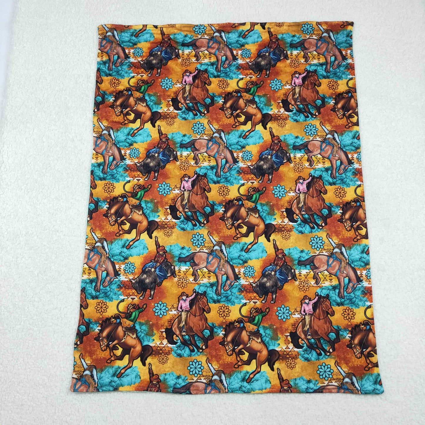 RTS NO MOQ(In Stock ) BL0163 Horse Riding Gem Brown Blue Baby Blanket