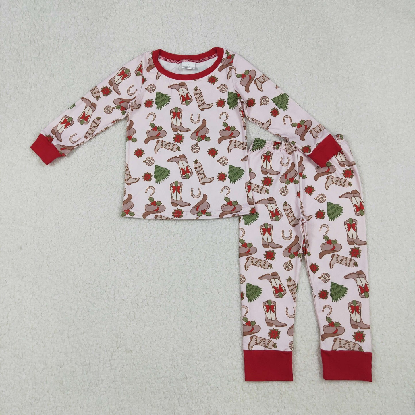 RTS NO MOQ(In Stock) GLP2729 Pink long-sleeved Christmas tree boot hat pajama set