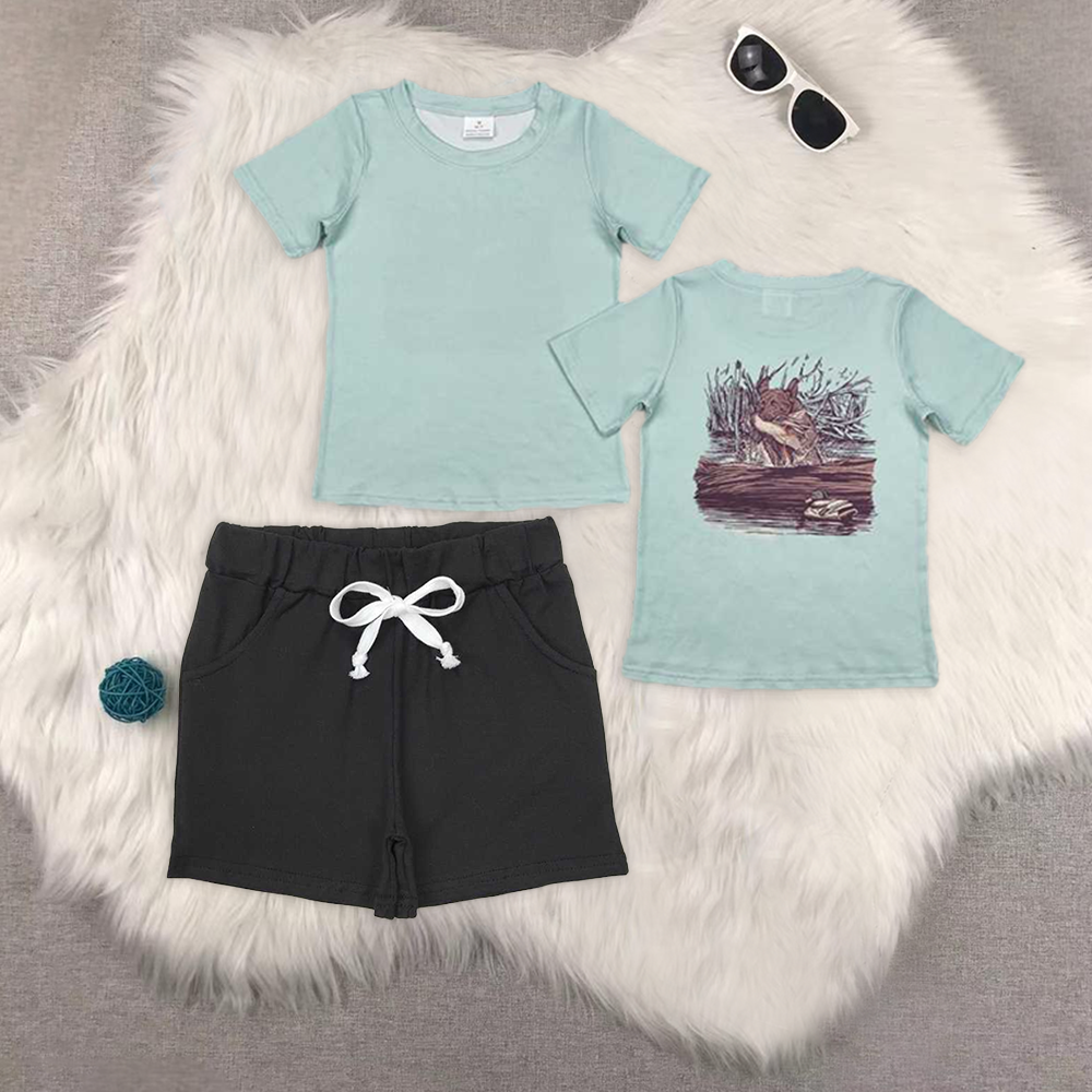 RTS NO MOQ BT1081+SS0137 HOT SELL baby boys clothes short sleeve Camouflage shorts set=