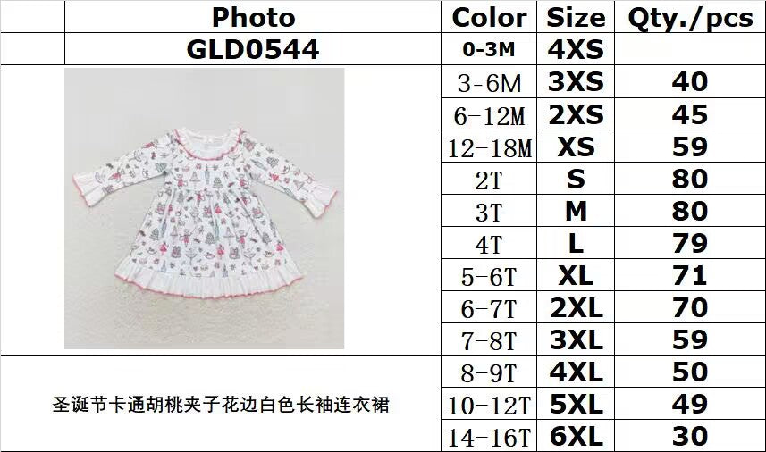 rts no moq GLD0544 Christmas cartoon nutcracker lace white long-sleeved dress
