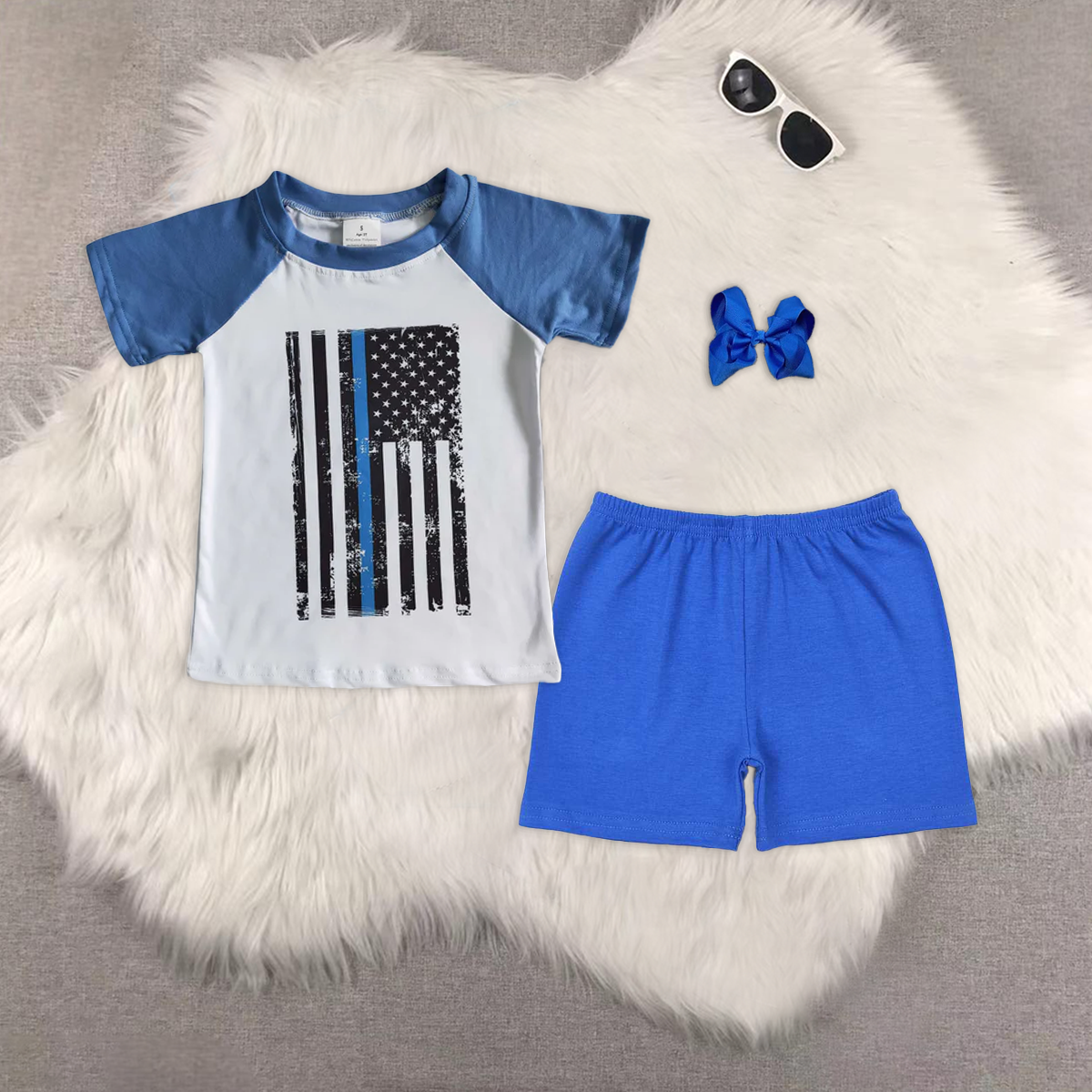 rts no moq A9-17+SS0276 baby boy clothes Short Sleeve Top blue shorts sets