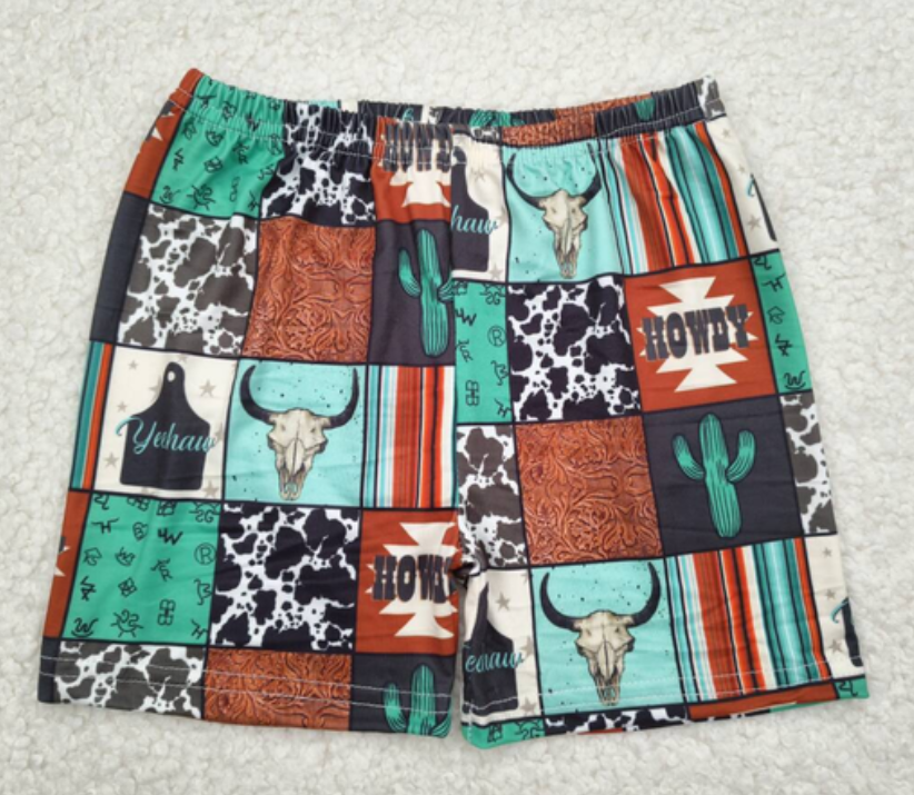 RTS SALES NO MOQ黑白豹纹牛头仙人掌短裤Black and white leopard print bull head cactus shorts