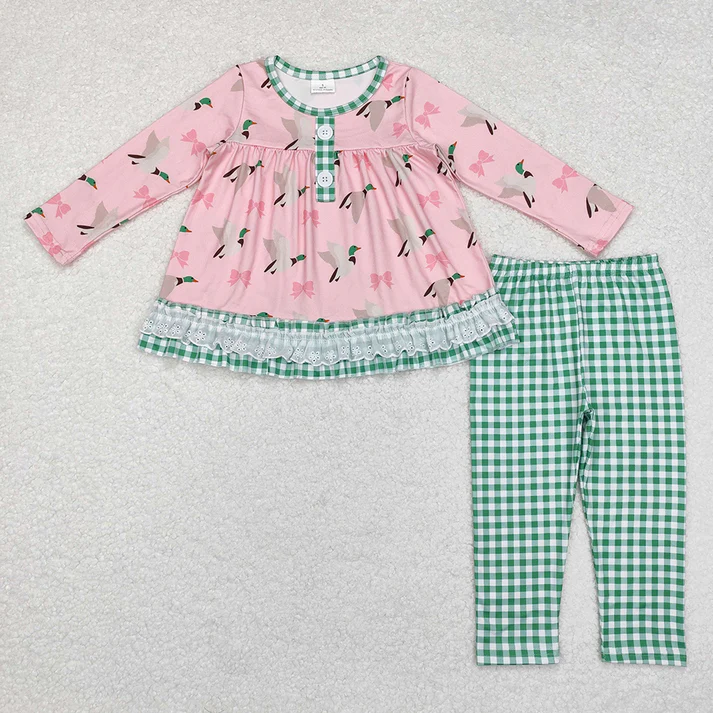 RTS NO MOQ Baby Girls Duck Pink long-sleeved trousers suit & romper