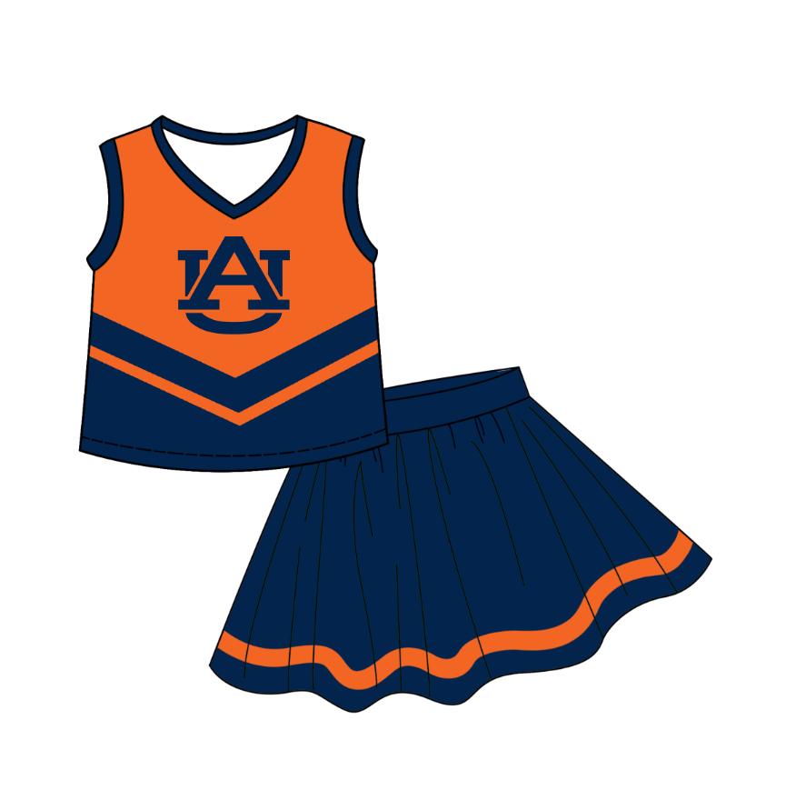 Custom moq 5 mix size milk silk eta 6-7weeks team summer baby girls clothes navy blue sleeveless skirts sets