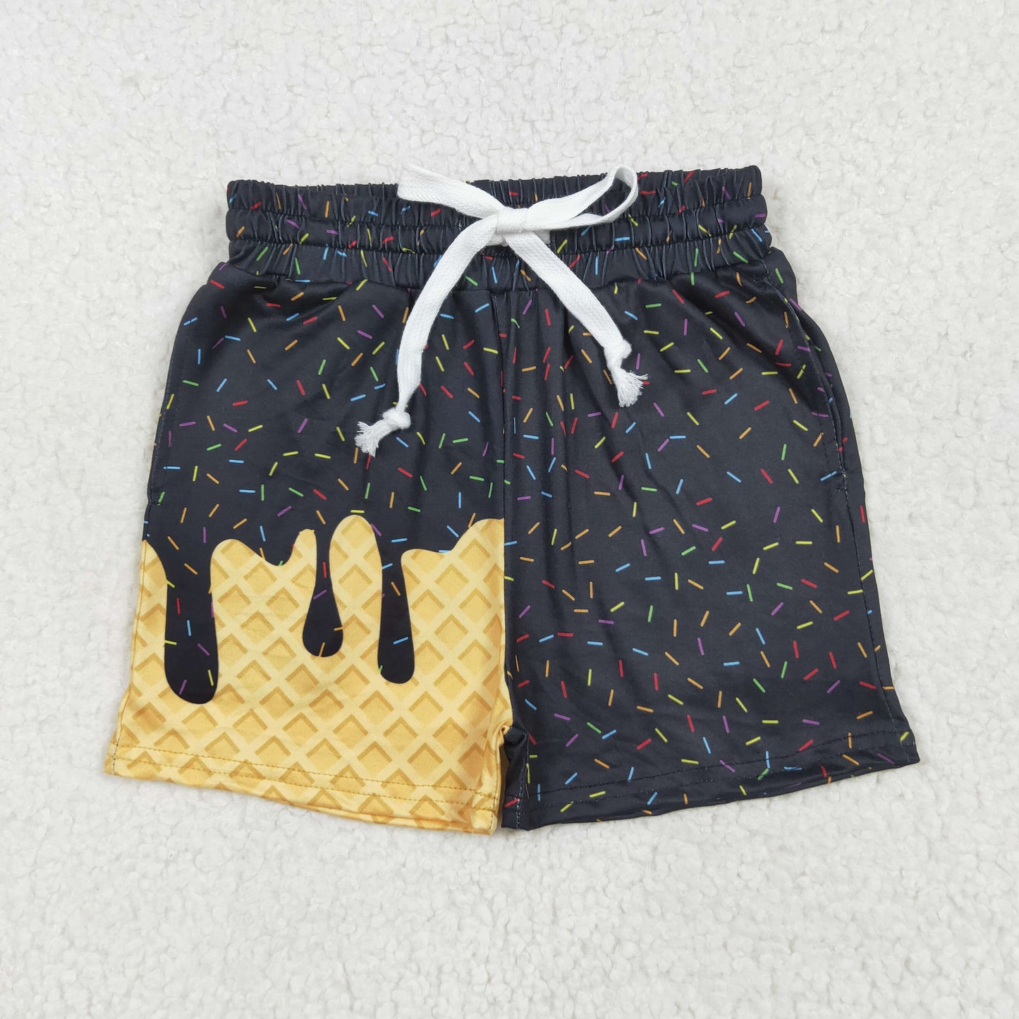 RTS NO MOQ(In Stock) SS0624 Waffle Ice Cream Black Pocket Shorts