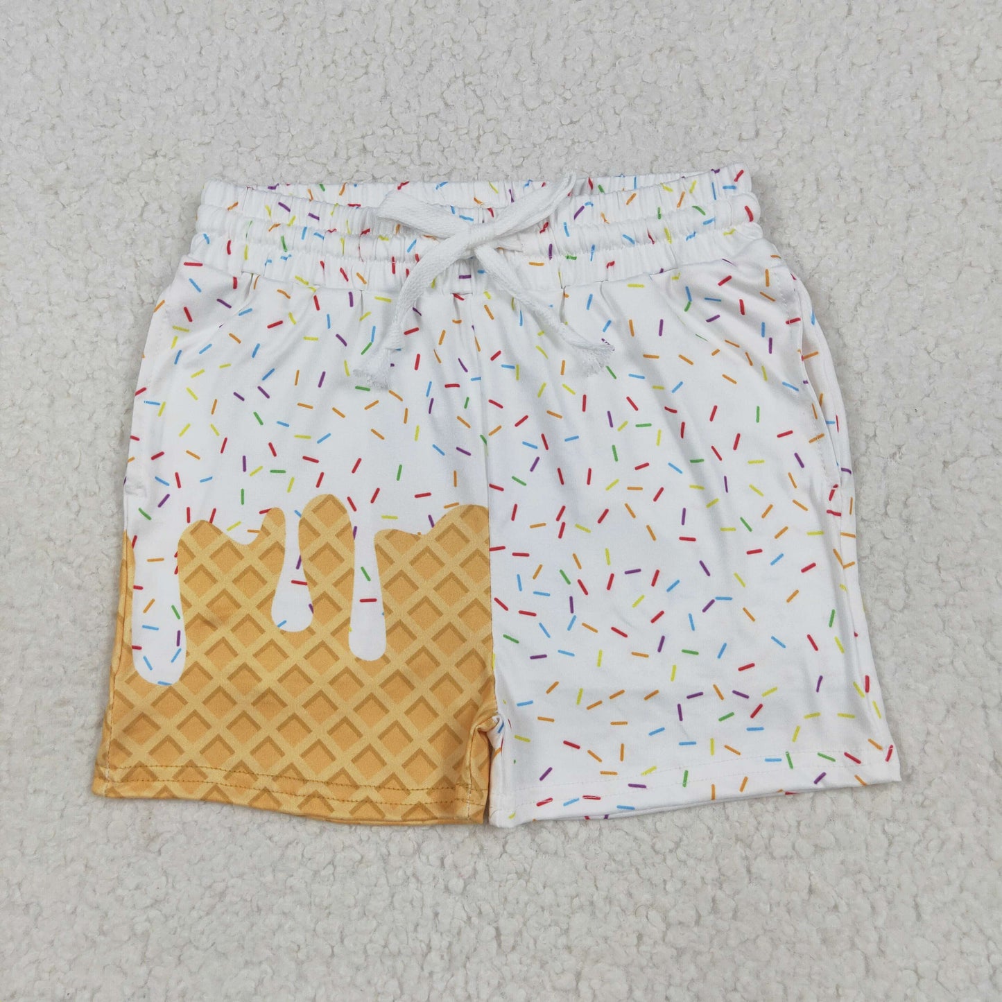 RTS NO MOQ(In Stock) SS0625 Waffle ice cream white pocket shorts