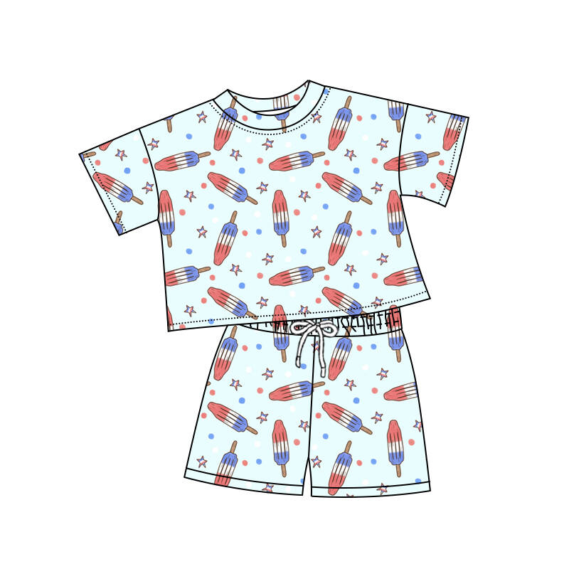 Deadline: May 20 Custom no moq baby girls pajamas july 4th Sets