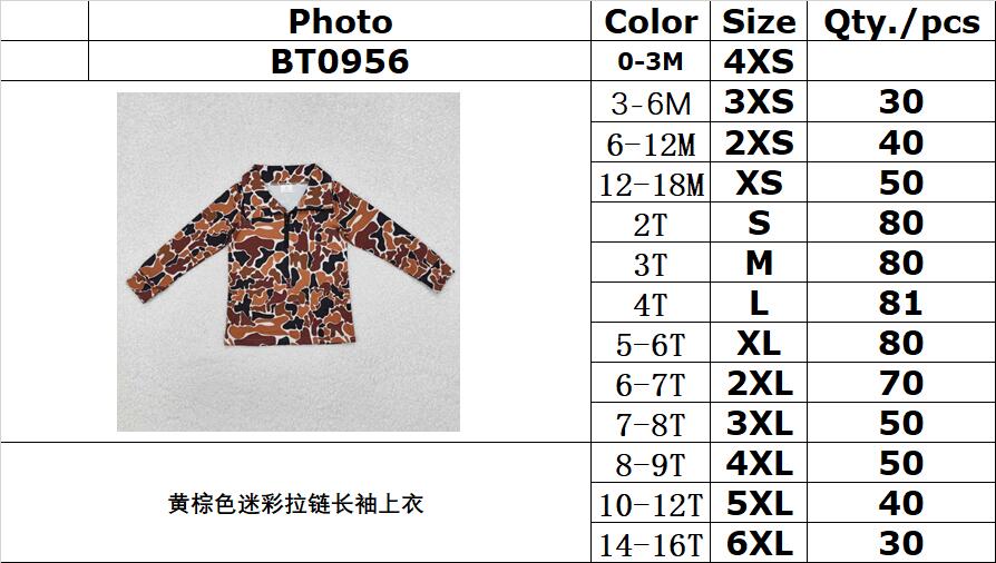 RTS NO MOQ ETA 5/7days BT0956 Yellow-brown camouflage zipper long-sleeved top