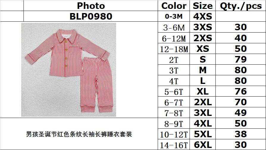 RTS NO MOQ ETA 5/7days Arrived BLP0980 Boys Christmas red striped long-sleeved trousers pajama set
