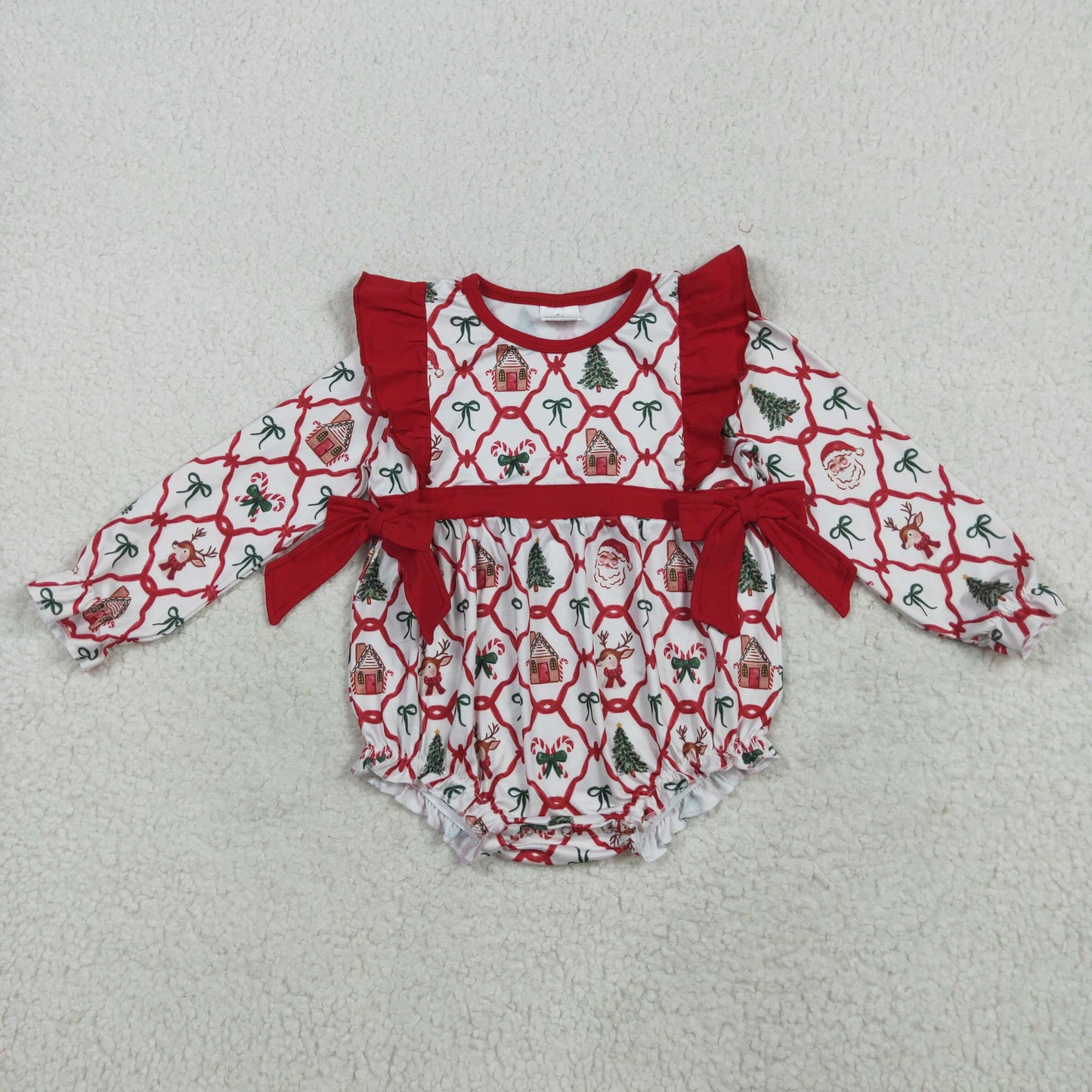 RTS NO MOQ(In Stock) LR2352 Christmas bear house bow pattern long-sleeved jumpsuit
