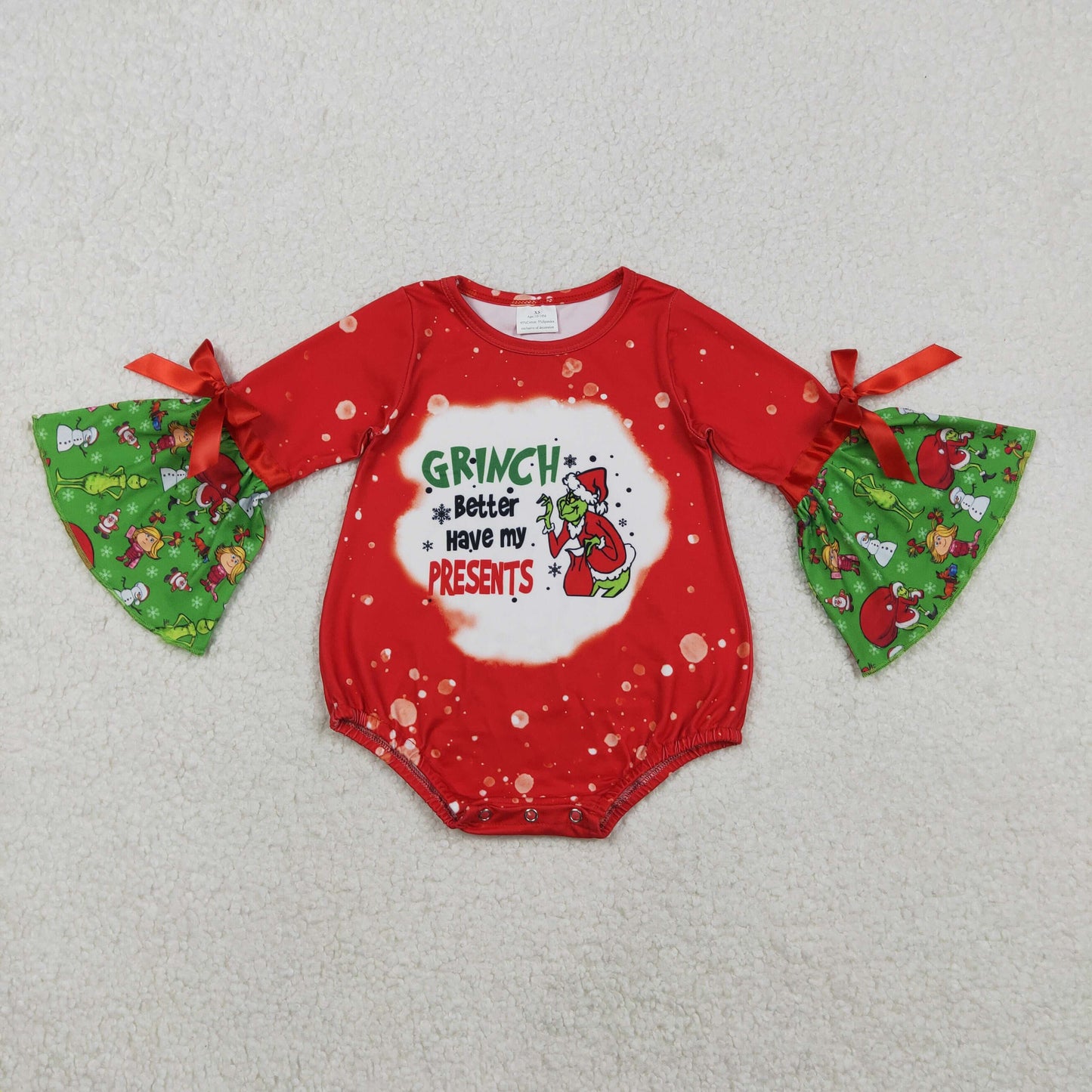 RTS NO MOQ(In Stock ) LR1893 Christmas Cartoon Letter Red Long-Sleeved Bodysuit