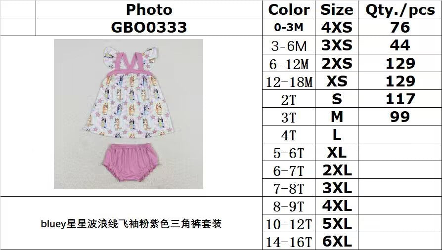 RTS no moq GBO0333 bluey star wavy line flying sleeves pink and purple briefs suit