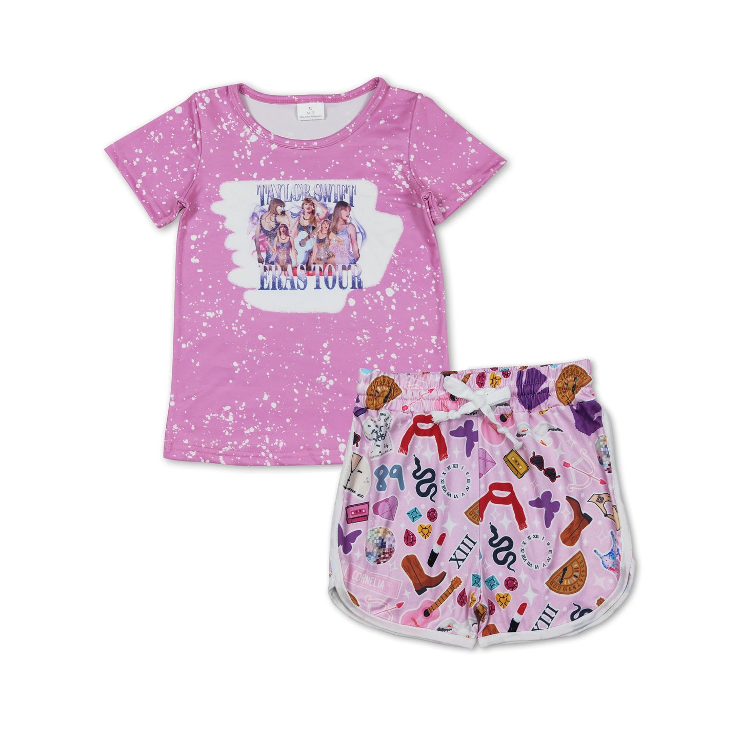 RTS NO MOQ GT0539+SS0419 baby girls clothes taylor swift short sleeve shorts sets