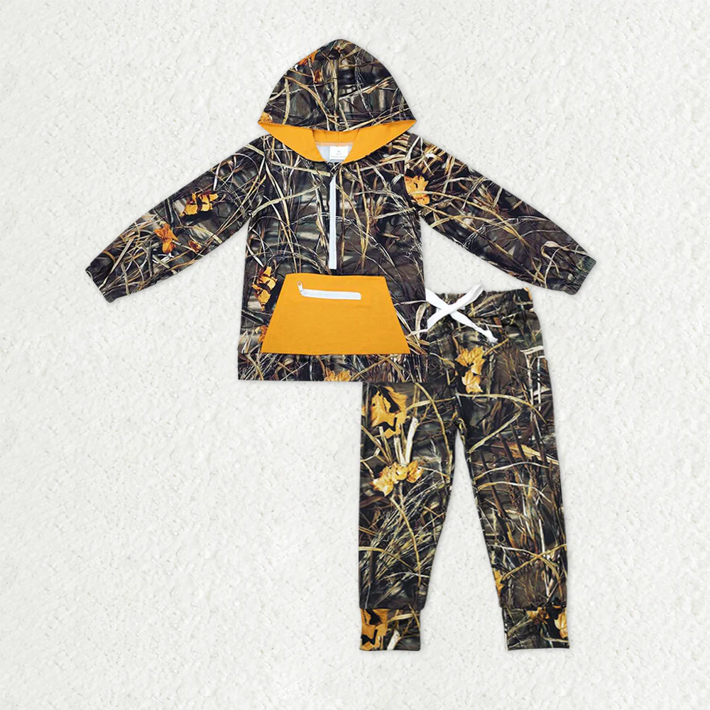 RTS NO MOQ Sibling baby boys clothes camouflage hooded long-sleeved pants sets
