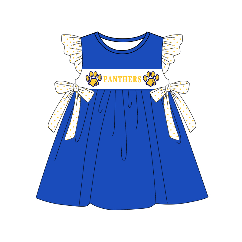 Deadline June 11 Custom no moq baby girls summer dress panthers blue summer dress