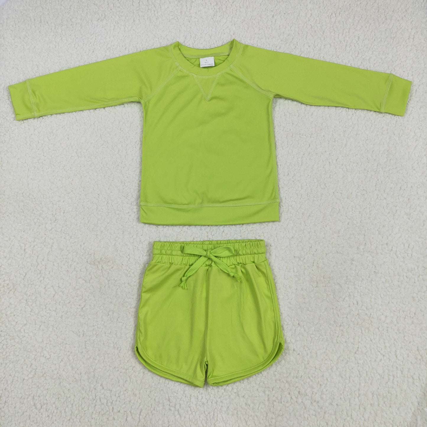 RTS NO MOQ GT0971+SS0506 Pure yellow-green yoga long-sleeved top shorts sets