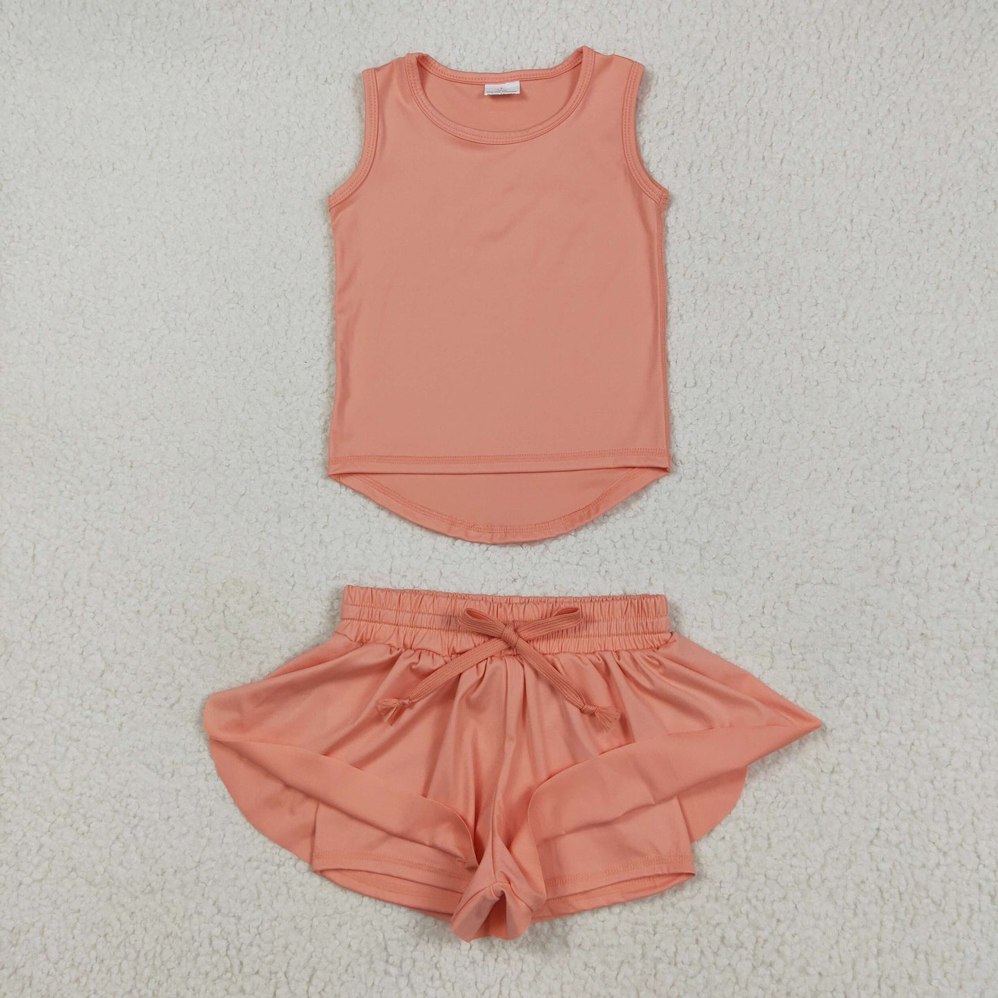 RTS NO MOQ GT0984+SS0547 Solid orange sleeveless yoga top shorts sets