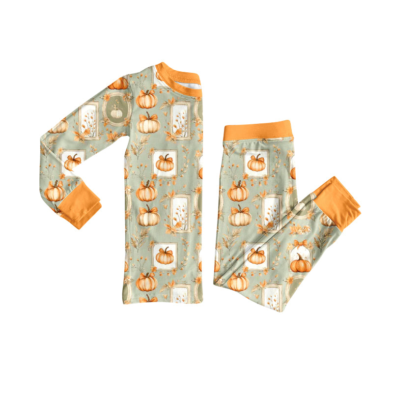 PRE ORDER Deadline July 26 custom no moq Children's boutique clothing Pumpkin Pajamas Long Sleeves and Pants Set