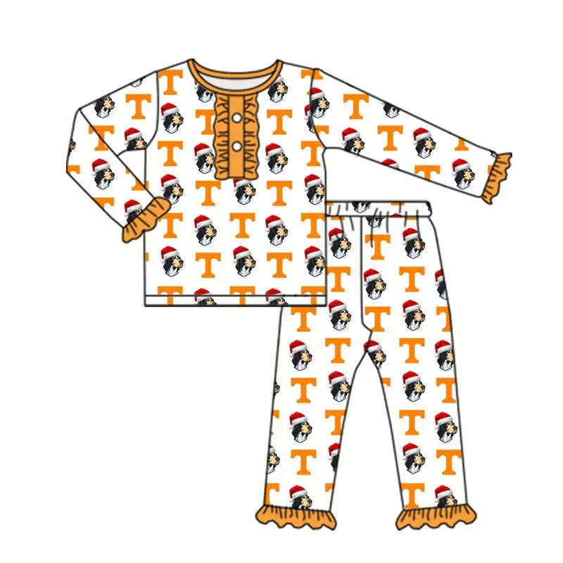 PRE ORDER Deadline August 2 close custom no moq Children's boutique clothing Orange Christmas Team Girls Pajamas