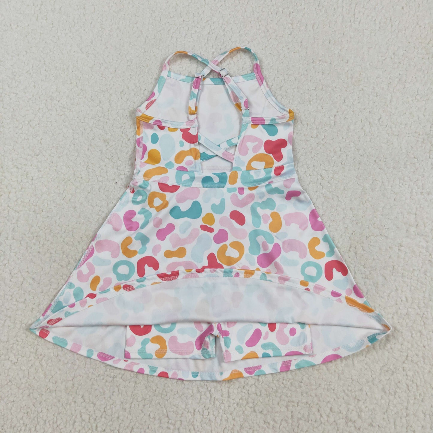 RTS NO MOQ(In Stock) GSD2645 Colorful Leopard Print White Yoga Sleeveless Dress