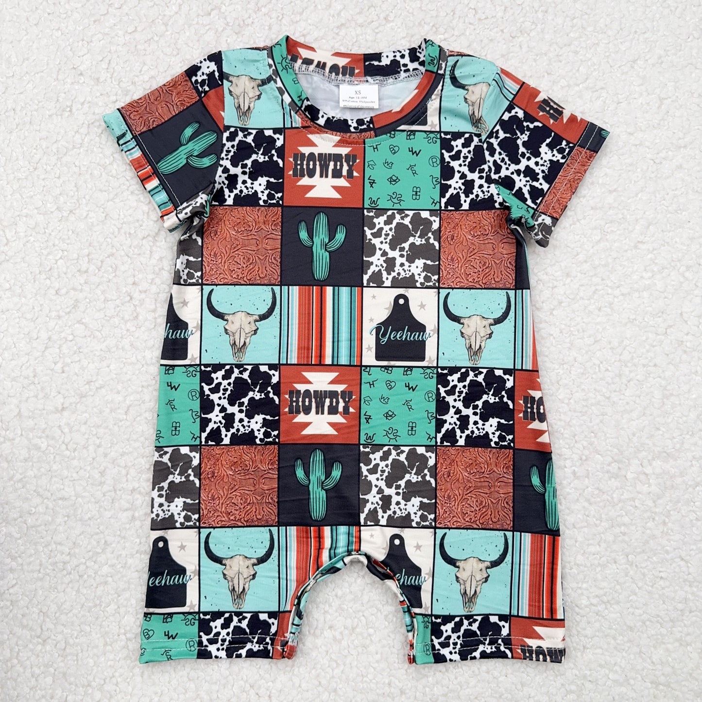 RTS SALES NO MOQ 牛头豹纹仙人掌拼图连体衣Bull head leopard cactus puzzle bodysuit