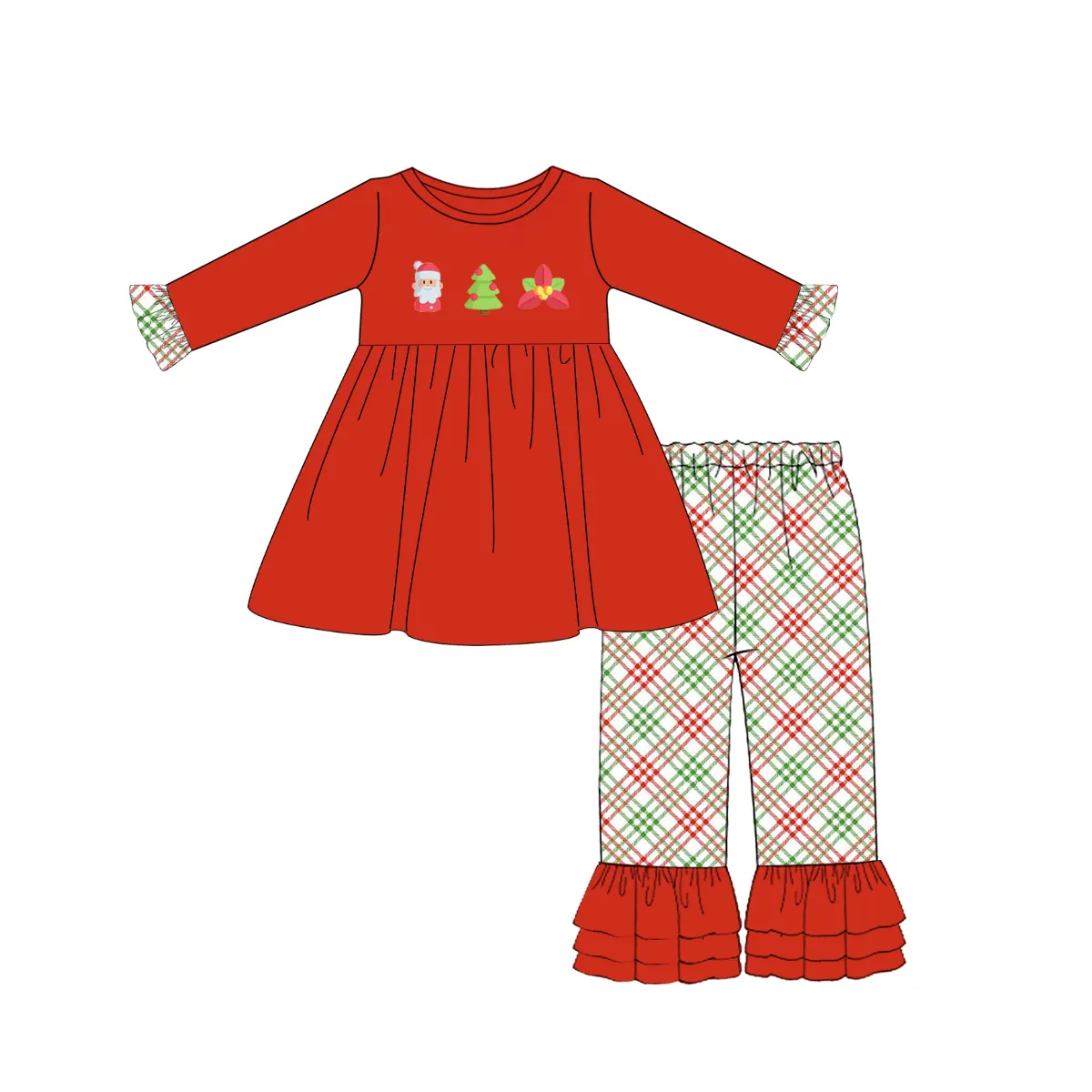 Custom moq 3 eta 6-8 weeks Red top-red-green-brown diagonal checkered trousers set
