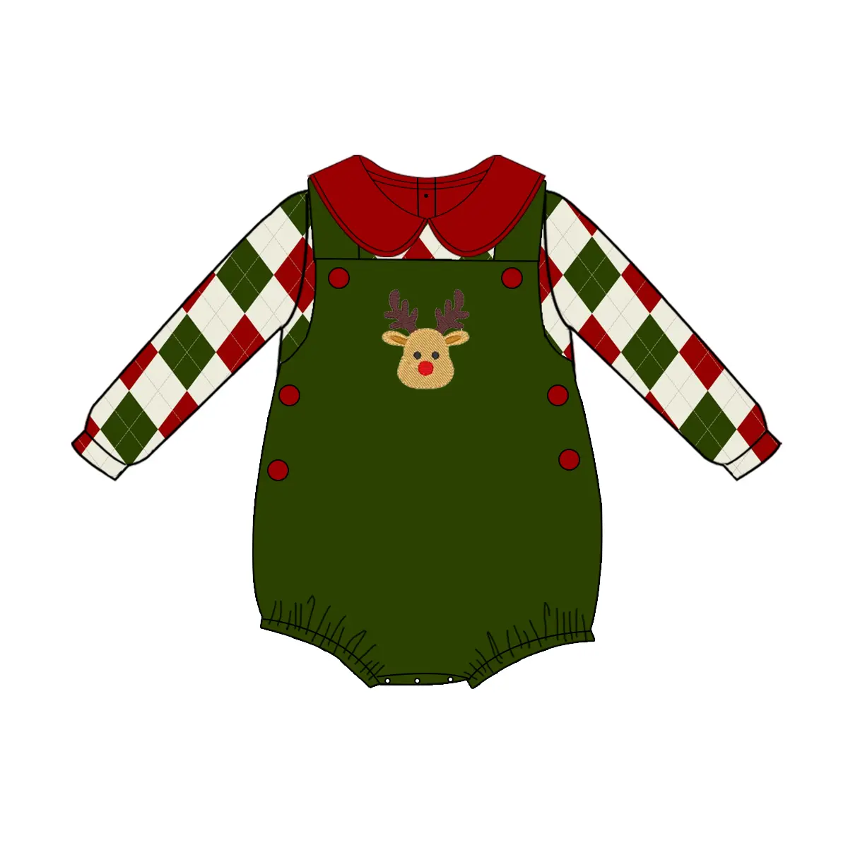 Custom moq 3 eta 6-8 weeks Red, green and brown three-color diagonal stripes plaid long-sleeved shorts jumpsuit