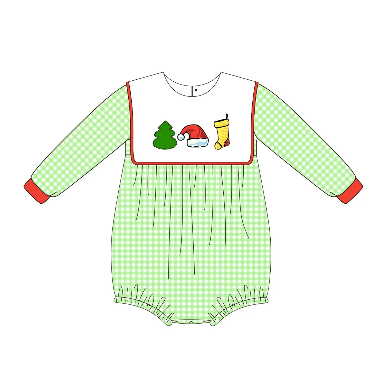 Custom moq 3 eta 7/8week moq 5 eta /4/5week White square collar green plaid long sleeve short romper