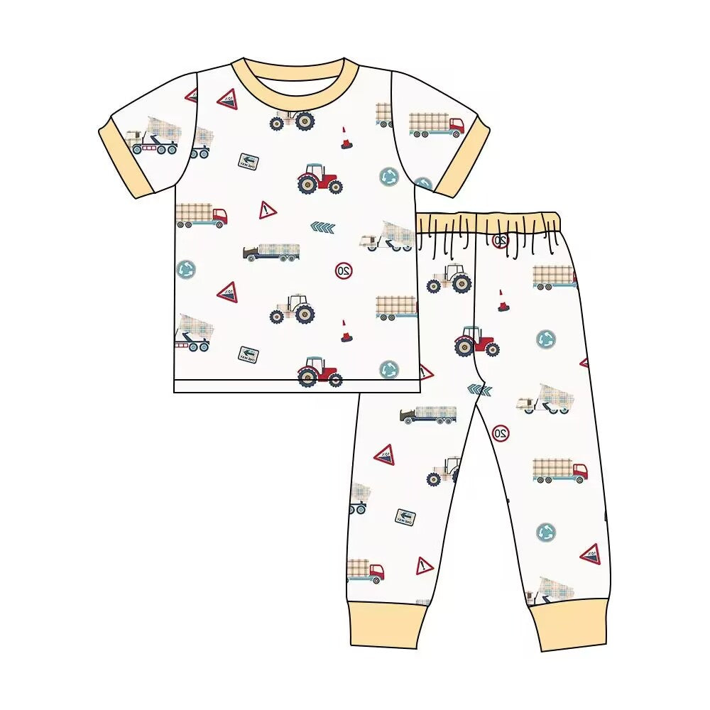 Custom moq 3 eta 7/8week moq 5 eta /4/5week Beige Construction Truck Short Sleeve Long Pants Suit