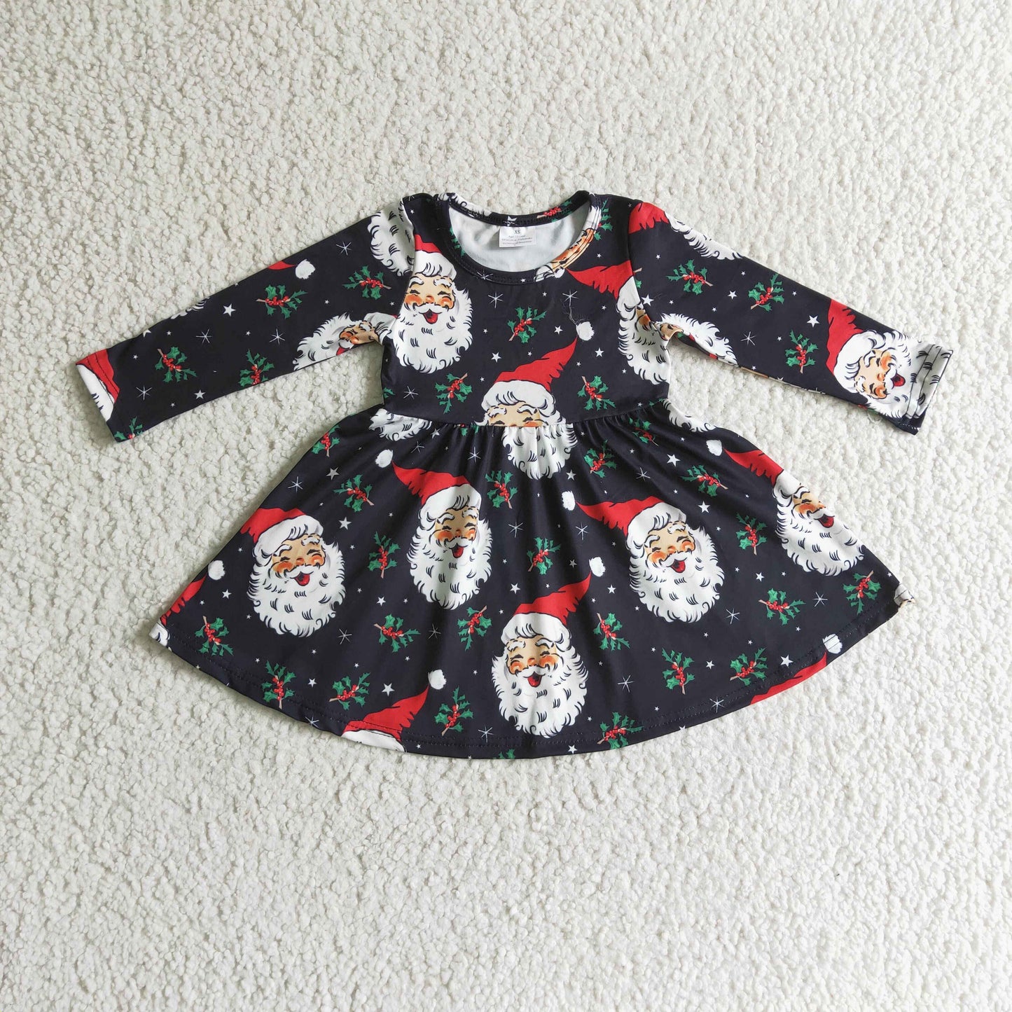 RTS NO MOQ GLD0102 baby christmas clothing long sleeve cartoon print kids dresses for girls milk silk