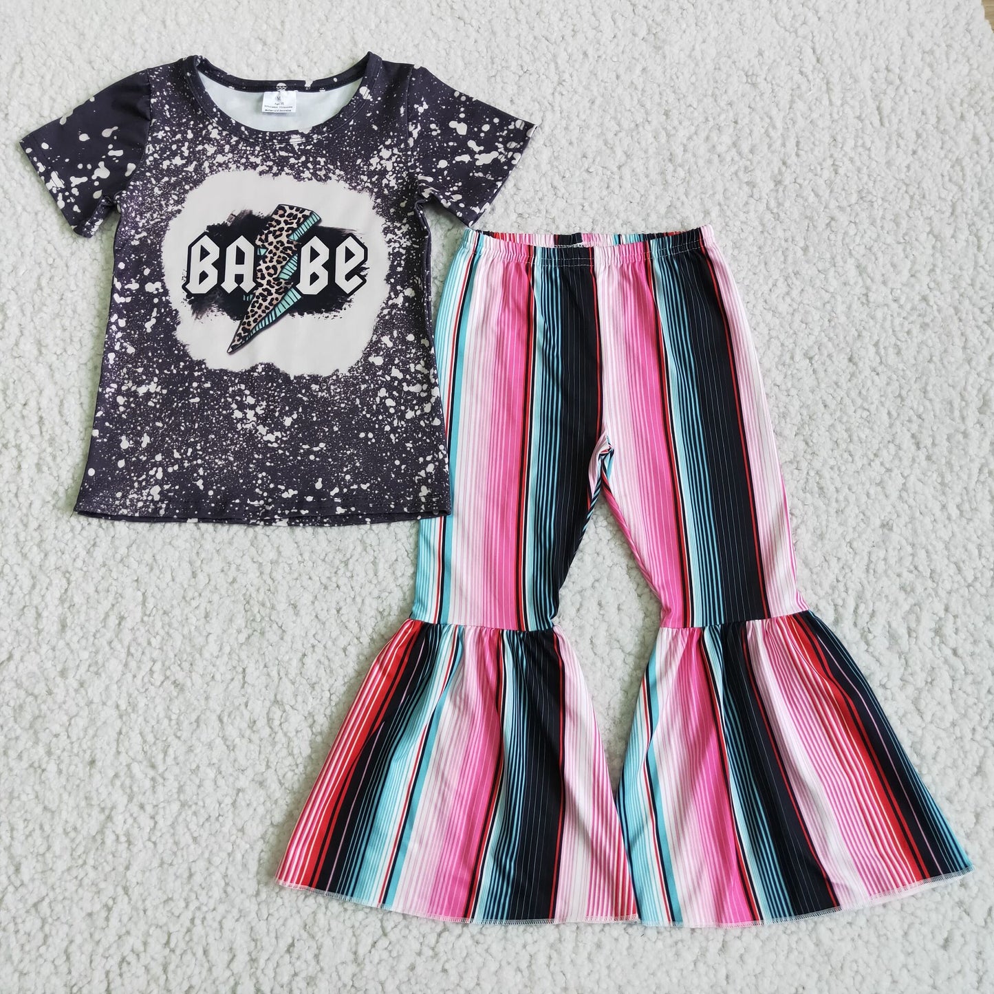 D3-13 Kids Clothing Girls Short Sleeve Top And Long Pants Letter Print