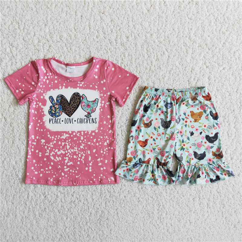RTS NO MOQ(In Stock)D10-14 Summer flying sleeve and short pants cartoon print milk silk